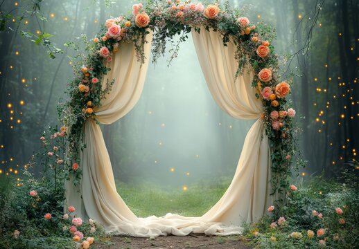 The photography background features delicate flowers set in an enchanted garden, ideal for maternity and wedding backdrops