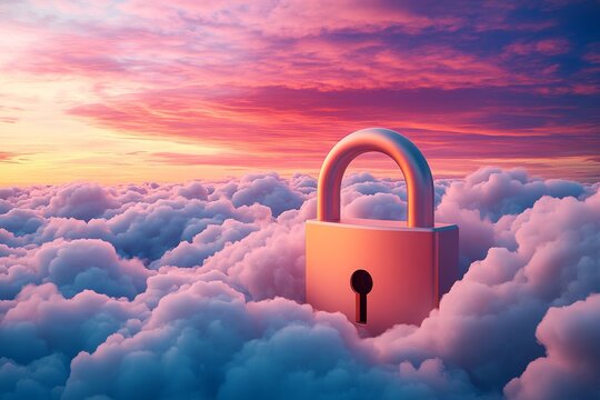 A padlock, cloud imagery, and password system are utilized to protect a secure server rack