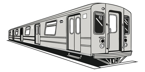 Vintage Subway Train Car Illustration Perspective View Public Transport Design