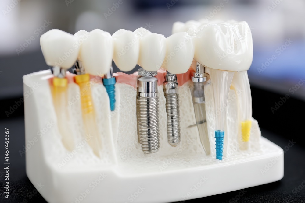 Aufkleber detailed view of dental implants illustrating cutaway jaw and implant placement with a focus on whit