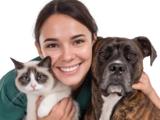 Free photo a veterinary with dog and cat