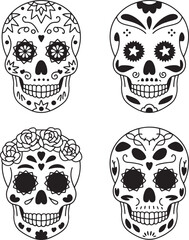 Obraz premium Day of the Dead mask silhouette set vector illustration isolated On Transparent Background