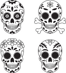Obraz premium Day of the Dead mask silhouette set vector illustration isolated On Transparent Background