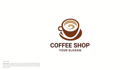 Coffee cup Logo vector template Negative space style,  Hot drinks Cafe symbol icon inspiration.