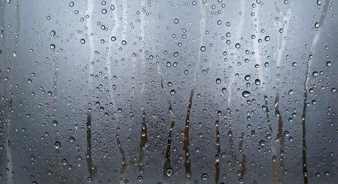 Rainy Day Window Glass With Droplets Water Texture Background