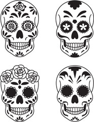 Fototapeta premium Day of the Dead mask silhouette set vector illustration isolated On Transparent Background