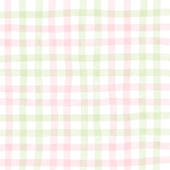Pink Sage Green Plaid Gingham Check Hand Drawn Background Pattern Overlay