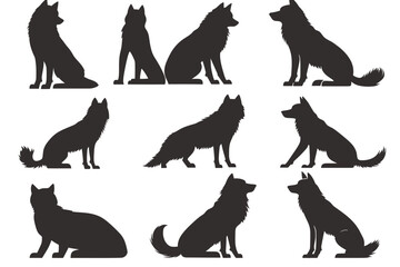 Fototapeta premium Diverse poses of majestic black wolf silhouettes are utilized in the concept of modern animal illustration art