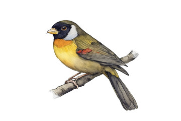 Silver-eared Mesia Bird Art – Vintage Watercolor Bird Print, Tropical Bird Wall Decor, Rustic Nature Illustration