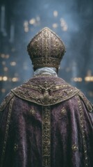 Naklejka premium Majestic ceremony a religious figure in ethereal cathedral light