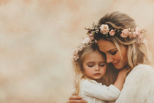 mother daughter hug pastel floral garden love - Powered by Adobe