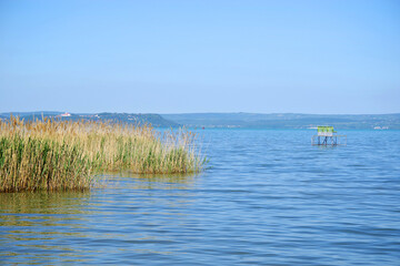 Beautiful scenic landscape of lake Balaton in summer, Hungary, Europe	