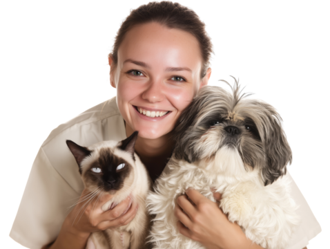 Free photo a veterinary with dog and cat