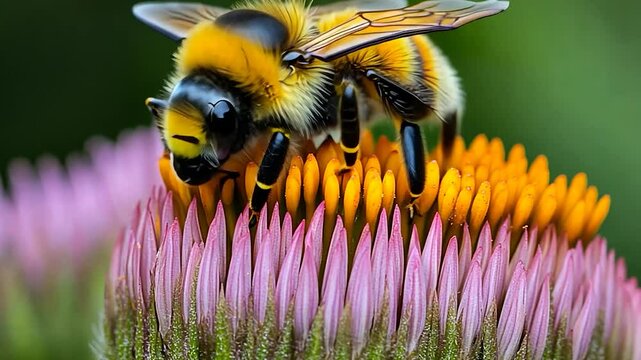 Bee pollinating flower closeup nature image