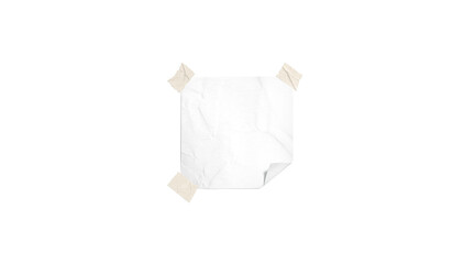 Blank white taped paper note folded mockup, depth of field