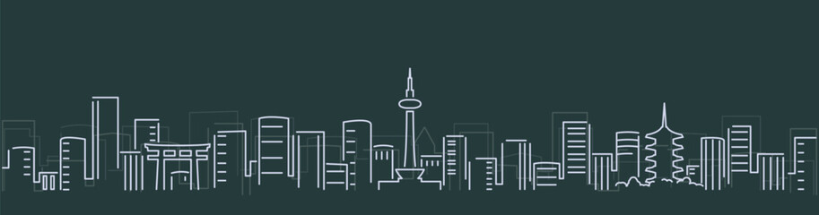 Fototapeta premium Kyoto Simple Lines Skyline on Dark Background