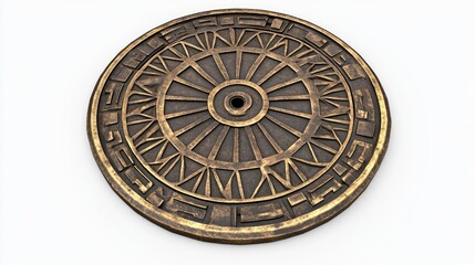 Obraz premium Round metallic object with engraved symbols and patterns