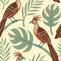Seamless Floral Bird Pattern Nature Inspired Design Background 
