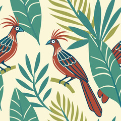 Seamless Floral Bird Pattern Nature Inspired Design Background 