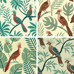 Seamless Floral Bird Pattern Nature Inspired Design Background 