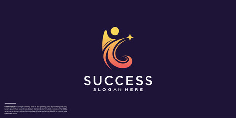 creative people success logo and reaching star with gradient color branding.