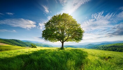 Obraz premium vibrant tree with lush green leaves in a serene landscape representing growth and nature s beauty