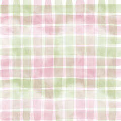 Pink Sage Green Plaid Gingham Check Hand Drawn Background Pattern Overlay