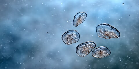 Fototapeta premium Transparent jelly forms floating in light blue mist