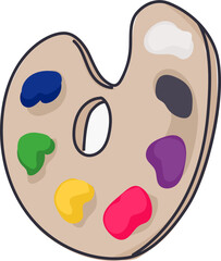 Hand-drawn art supply icon with colorful drawing and painting tools for creative design