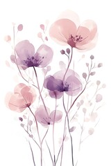 Fototapeta premium Watercolor painting of pink and purple flowers on white background