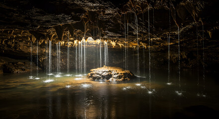 Magical Cave With Bioluminescent Lights and Underground Waterfalls