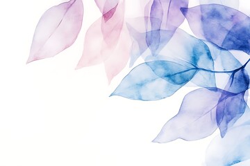 Watercolor leaves in blue and purple hues on a white background