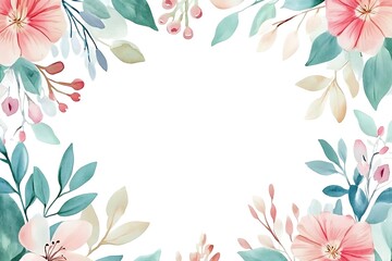 Obraz premium Watercolor floral frame with pink and blue flowers