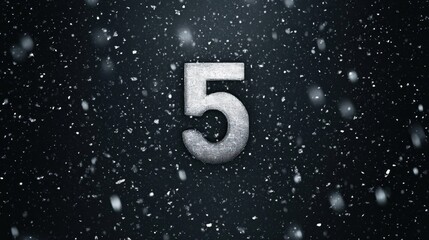Number five with falling snow on dark background