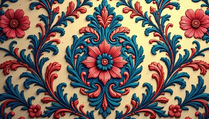 Intricate woven floral damask, elegant swirls , luxurious, classic, textile