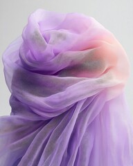 woman back pose with transparent shawl in lilac glow