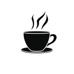 Obraz premium Simple flat icon of a coffee cup with steam, minimalist black line art, transparent background