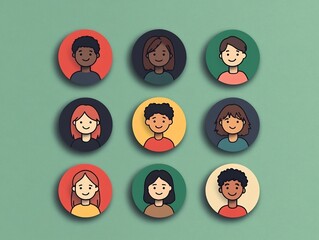 avatar profile icons diverse flat design illustration