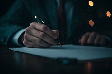 businessman watching video taking notes learning online