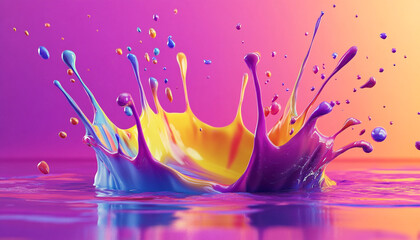 A vibrant explosion of red and yellow paint colliding in mid-air, creating a dynamic splash against a dark background.