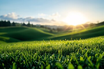 green hills under blue sky sunbeam landscape nature