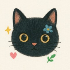 Charming cat illustration with symbols.