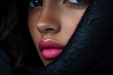 fashion model pink lips shadows satin outfit