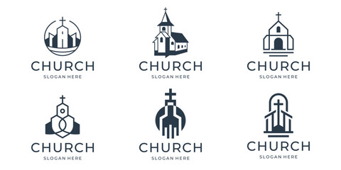 collection Symbol Christian Church Jesus Cross Gospel logo with building design inspiration.