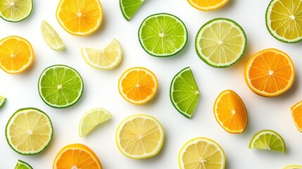 Fototapeta premium Citrus fruit slices on white background
