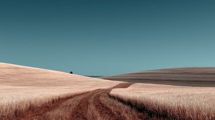 Fototapeta premium Rolling hills under a clear blue sky create a serene landscape scene.