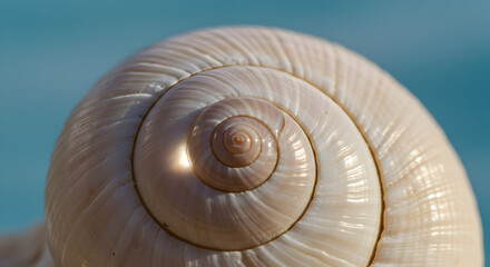 Intricate Spiral Of A Seashell Against The Soft Turquoise Background