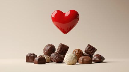 Heartfelt indulgence a heart above a selection of luxurious chocolates