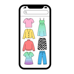 Clothing catalog displayed on smartphone screen for online shopping