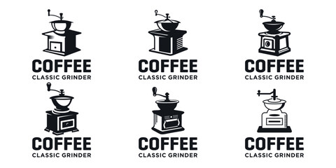 collection coffee grinder vintage logo design vector template illustration.